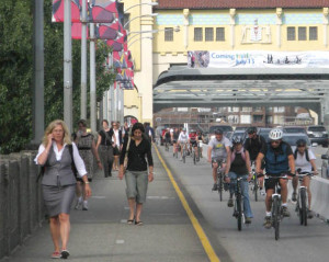 Pedestrians and Cyclists on Burrard Bridge